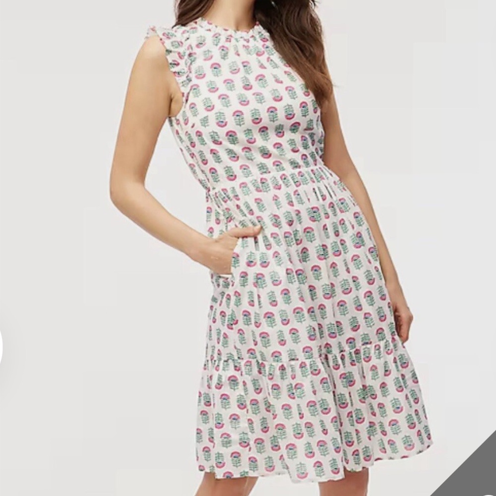 NWT J.Crew Sz 6 Mini Dress Ruffle Sleeves, White Vivid Pink Floral Sundress Flaw - Picture 2 of 9